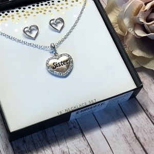 Sister Heart Necklace & Earrings Set ~ NWT ~ 18 in